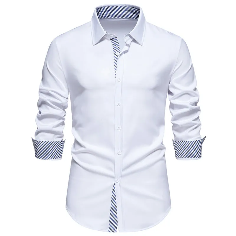 Men Turnover Collar Stripes Long Sleeves Shirt