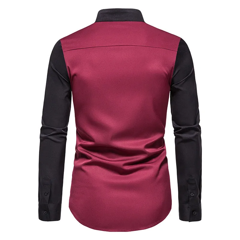 Men Turtleneck Bicolor Asymmetry Long Sleeves Shirt