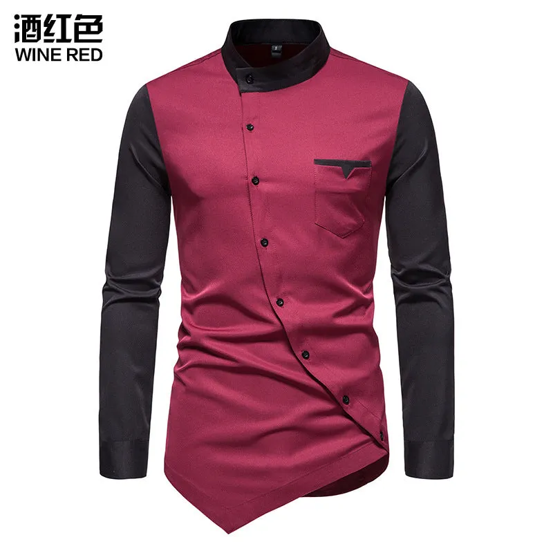 Men Turtleneck Bicolor Asymmetry Long Sleeves Shirt