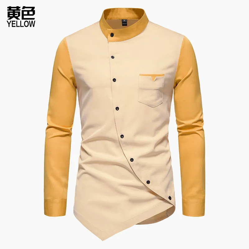 Men Turtleneck Bicolor Asymmetry Long Sleeves Shirt