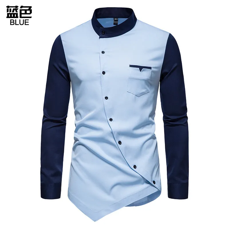 Men Turtleneck Bicolor Asymmetry Long Sleeves Shirt