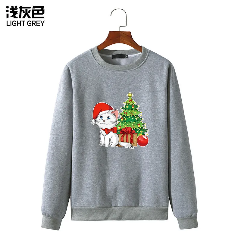 Men's Christmas Cat Print Round Neck Long Sleeve Sweatshirt