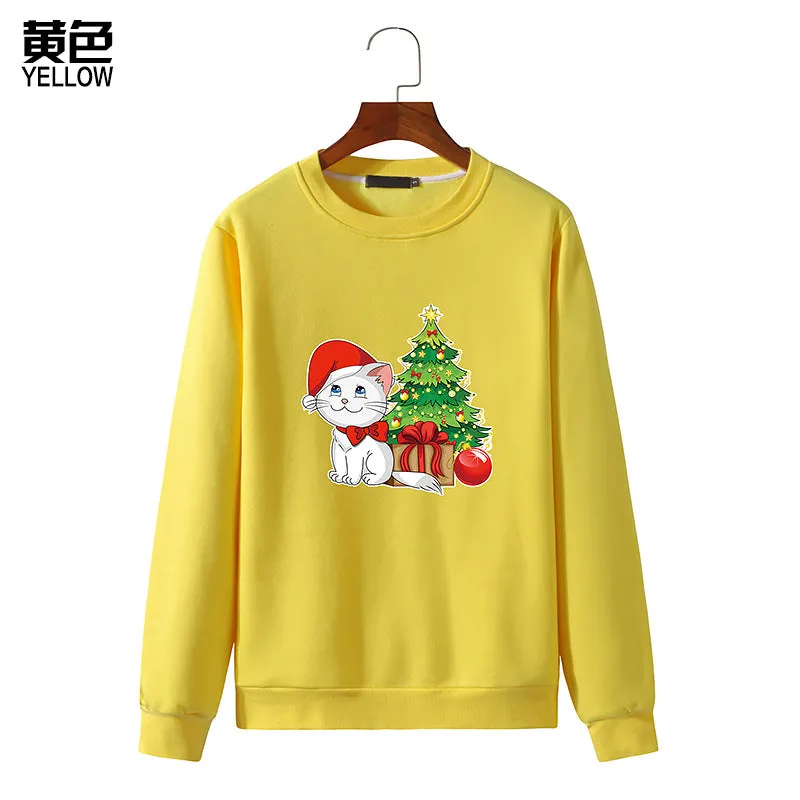 Men's Christmas Cat Print Round Neck Long Sleeve Sweatshirt