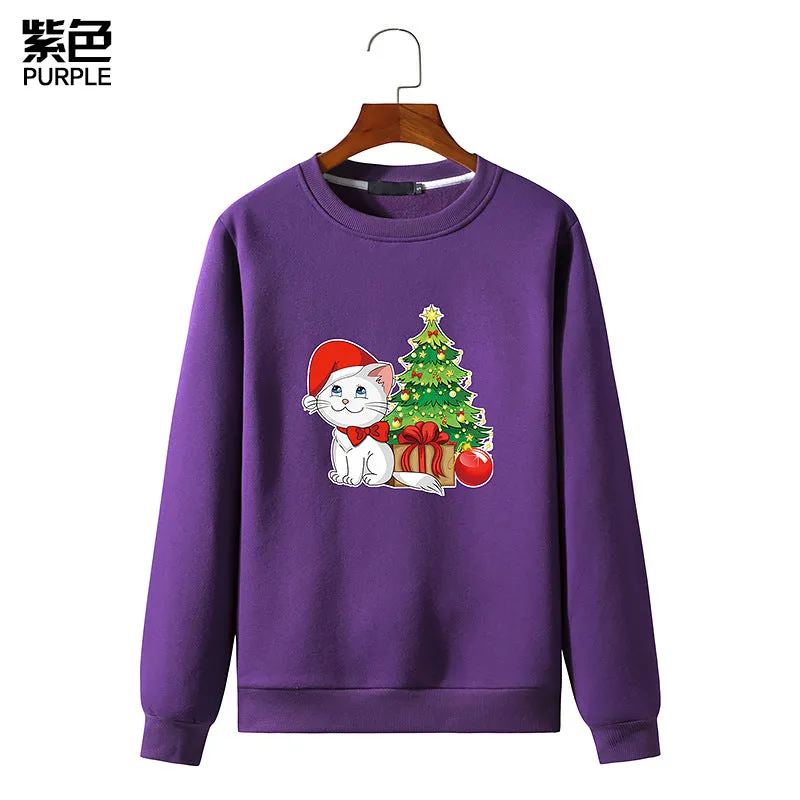 Men's Christmas Cat Print Round Neck Long Sleeve Sweatshirt