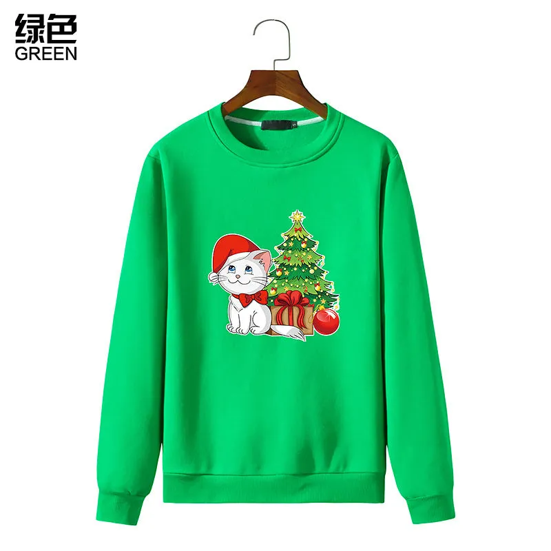 Men's Christmas Cat Print Round Neck Long Sleeve Sweatshirt