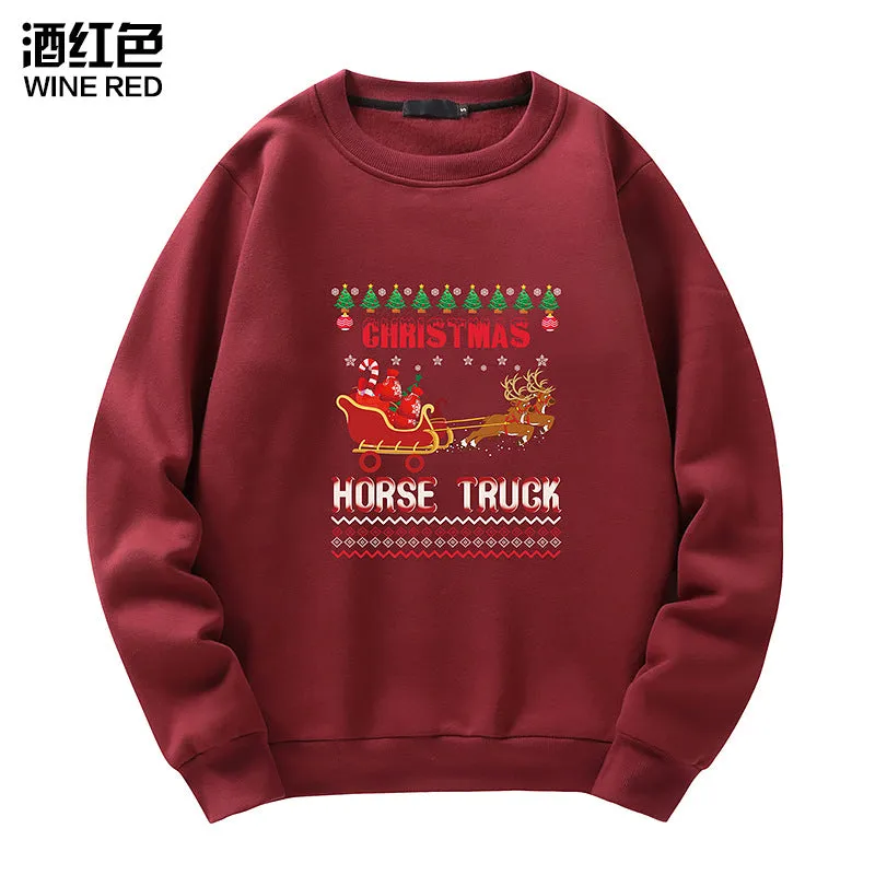 Men's Christmas Elk Print Crew Neck Sweatshirt