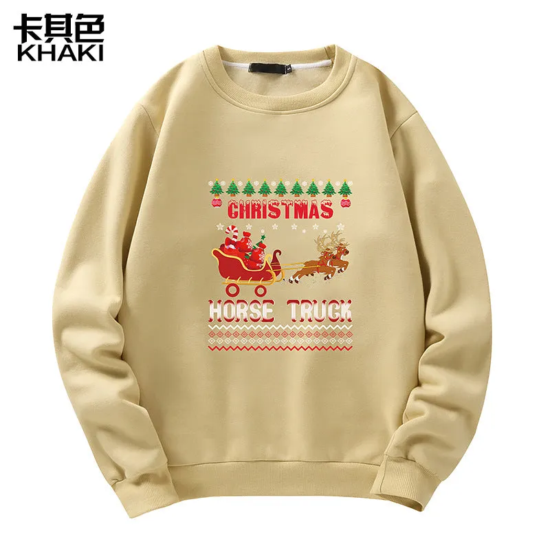 Men's Christmas Elk Print Crew Neck Sweatshirt