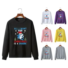 Men's Christmas Shark Print Round Neck Long Sleeve Sweatshirt