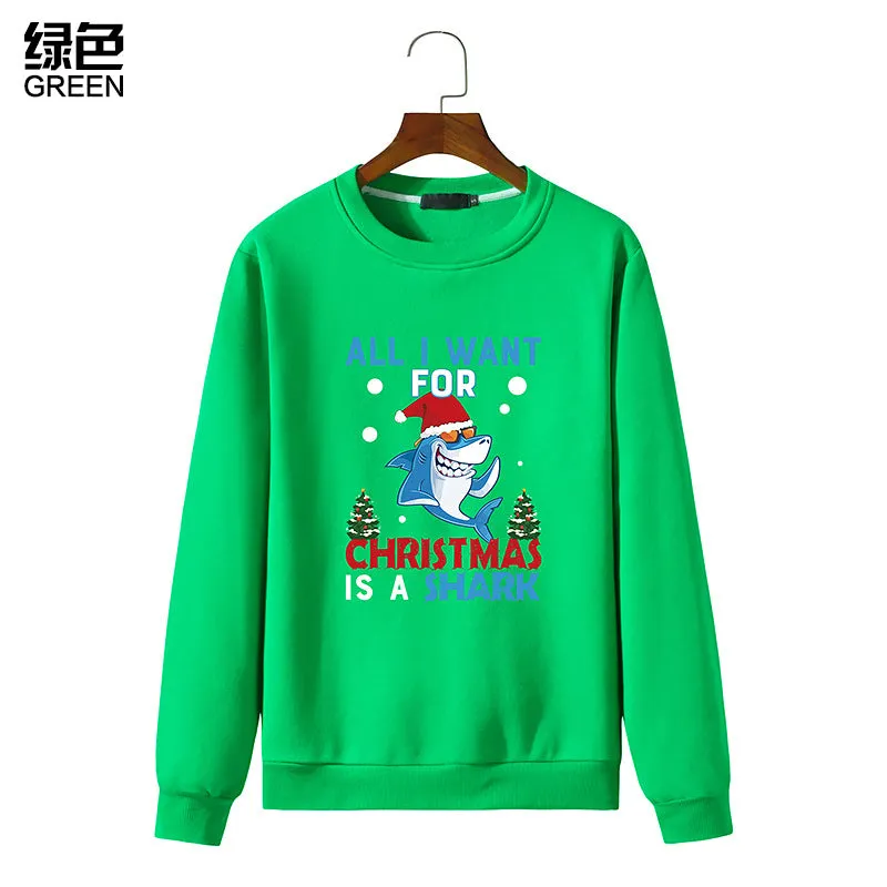 Men's Christmas Shark Print Round Neck Long Sleeve Sweatshirt