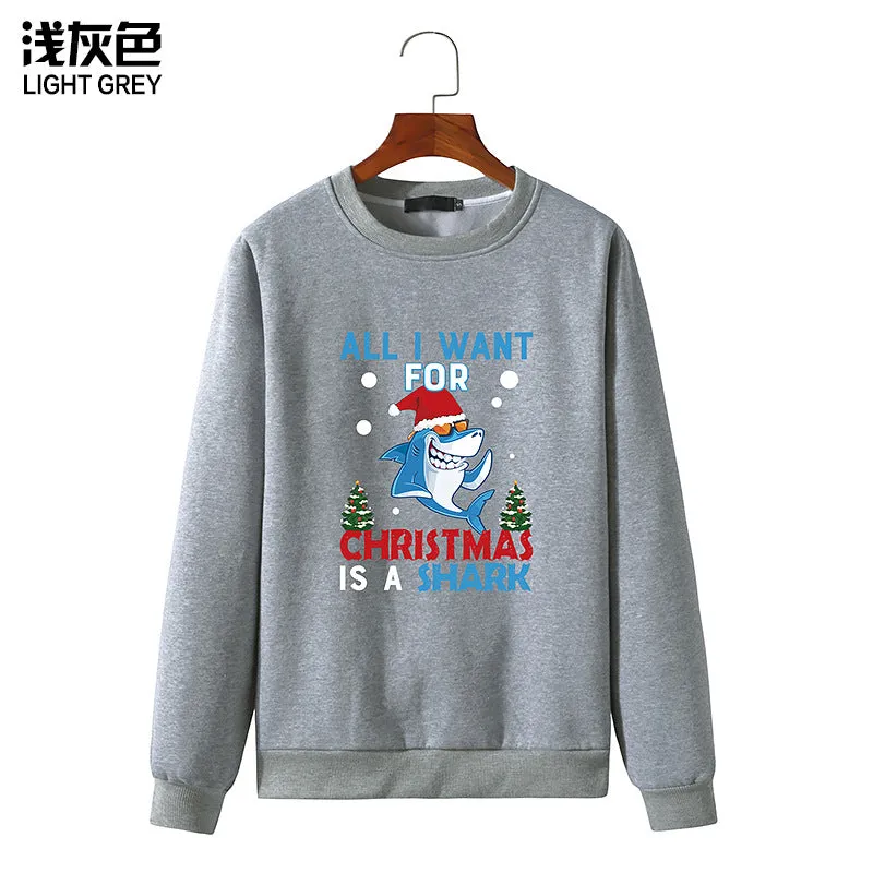 Men's Christmas Shark Print Round Neck Long Sleeve Sweatshirt