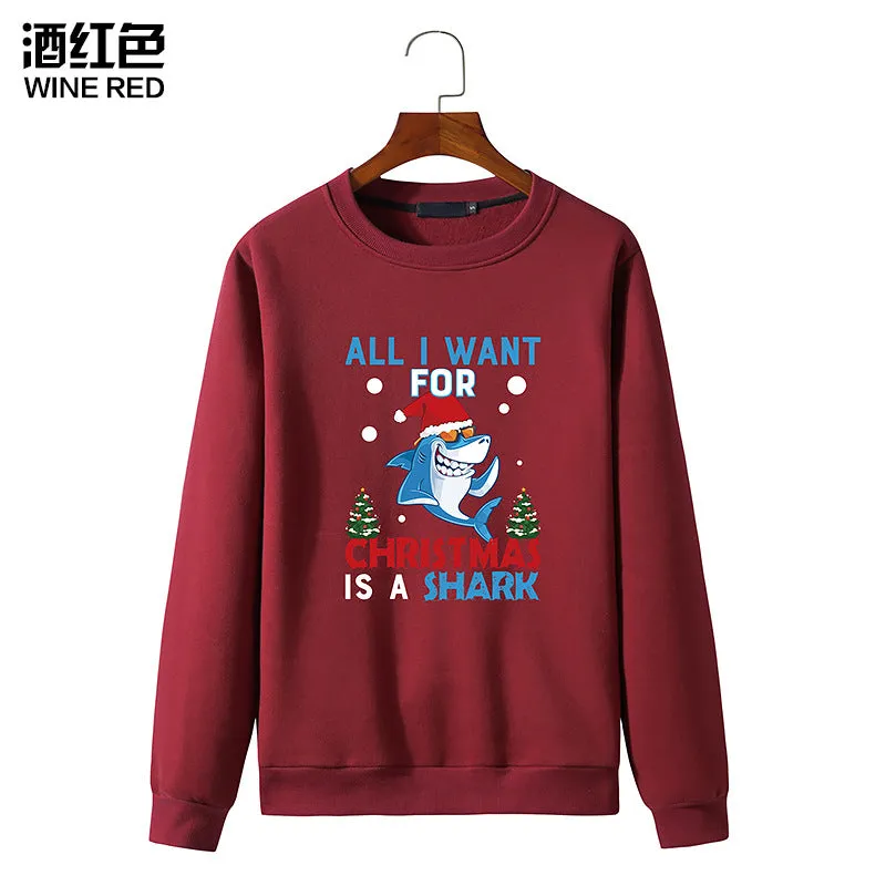 Men's Christmas Shark Print Round Neck Long Sleeve Sweatshirt