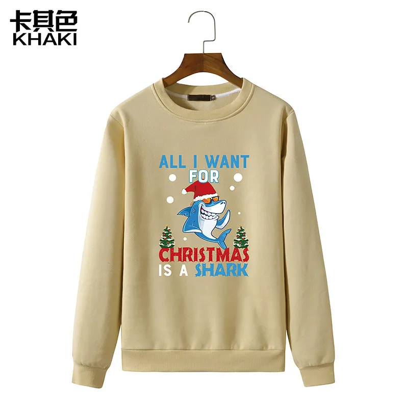 Men's Christmas Shark Print Round Neck Long Sleeve Sweatshirt