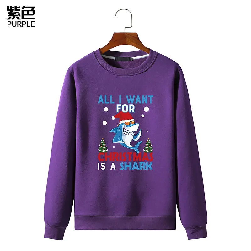 Men's Christmas Shark Print Round Neck Long Sleeve Sweatshirt