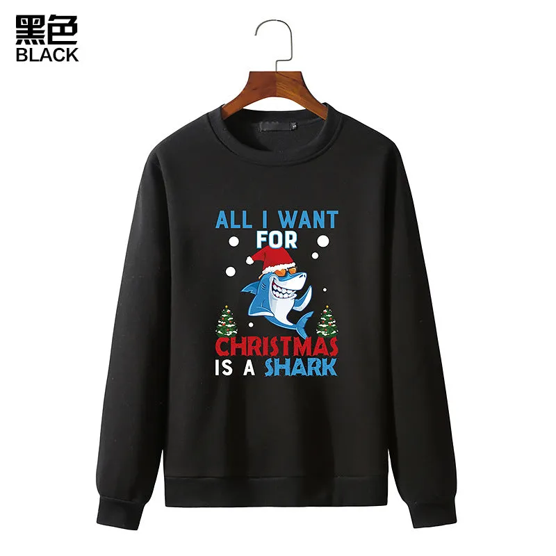 Men's Christmas Shark Print Round Neck Long Sleeve Sweatshirt