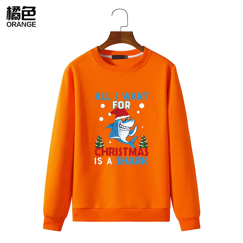 Men's Christmas Shark Print Round Neck Long Sleeve Sweatshirt