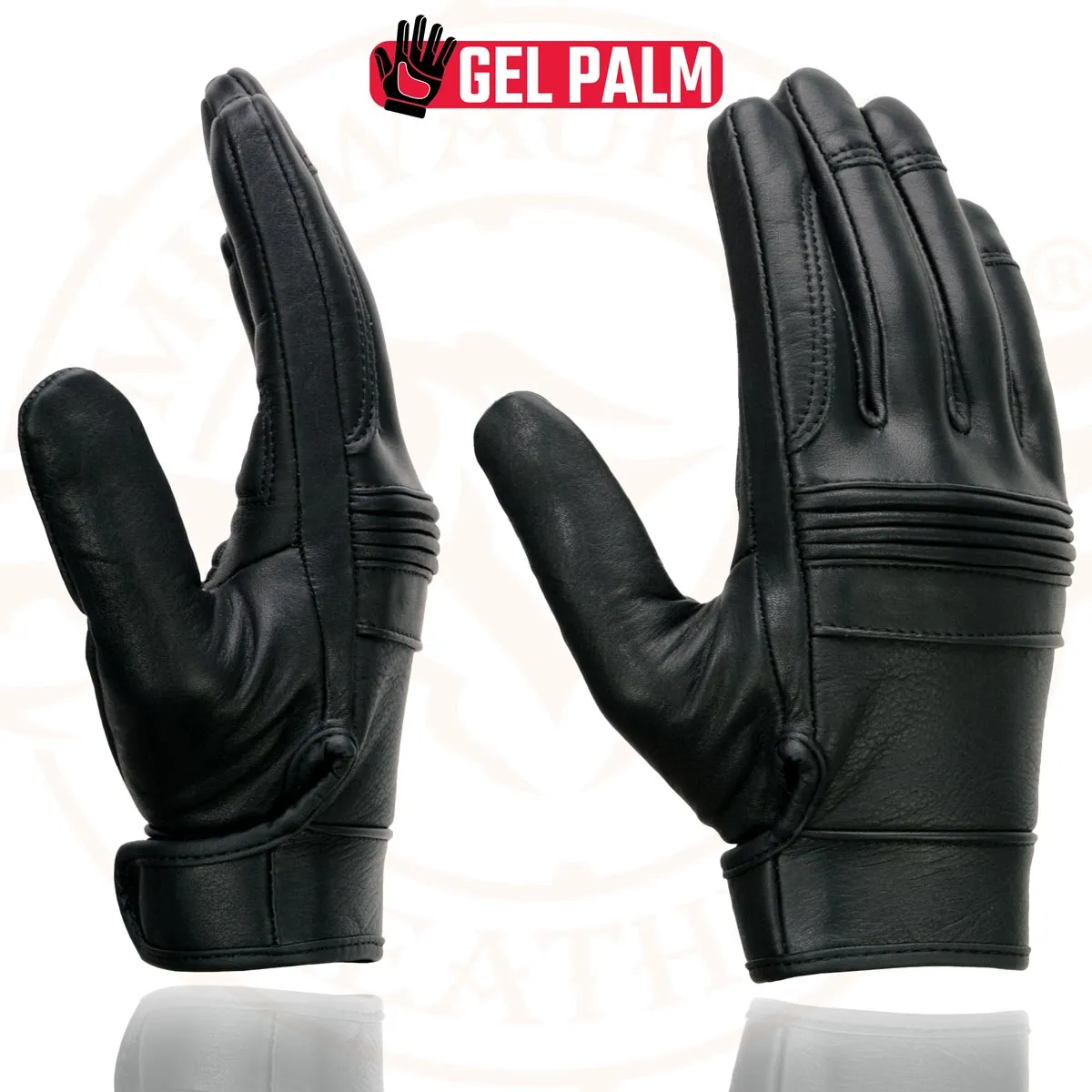 Milwaukee Leather MG7535 Men's Black Leather with Gel Palm Motorcycle Hand Gloves w/ Flex Knuckles