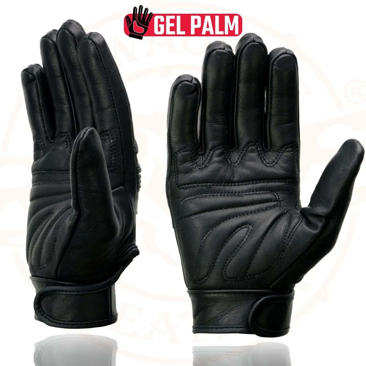 Milwaukee Leather MG7535 Men's Black Leather with Gel Palm Motorcycle Hand Gloves w/ Flex Knuckles