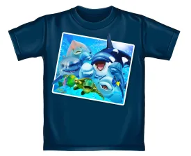 Ocean Animals Dolphin Shark Turtle Whale Selfie Youth Tee Shirt (Small 6/7