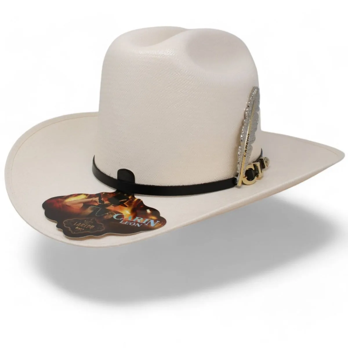 Official Carin Leon 50X Cowboy Straw Hat with Silver Feather