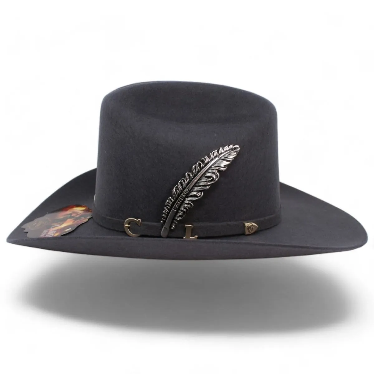 Official Carin Leon Cowboy Felt Hat with Silver Feather Oxford Gray