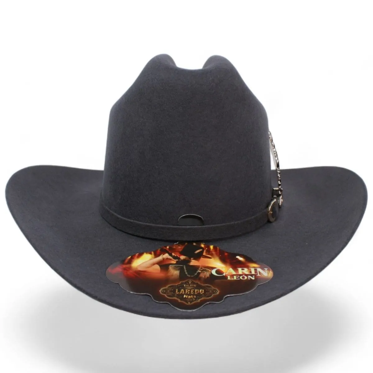 Official Carin Leon Cowboy Felt Hat with Silver Feather Oxford Gray