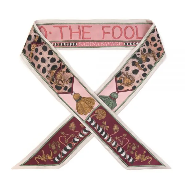 Sabina Savage  "The Fool" - Divination Celebration Raspberry/Shell Silk Ribbon Scarf 10cm X170cm