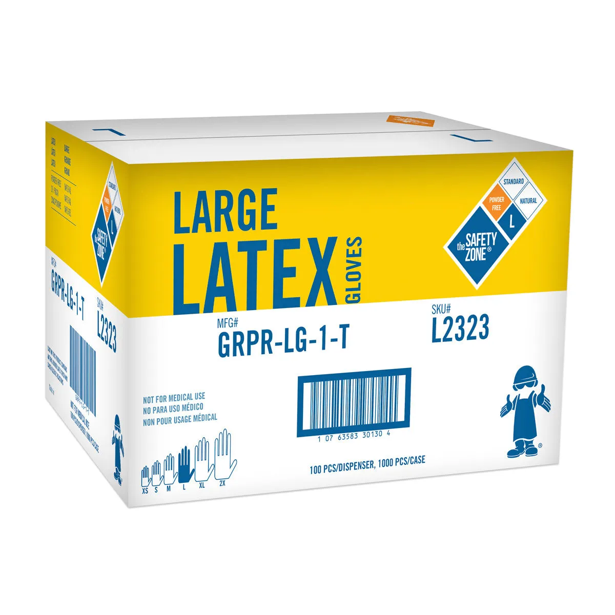 Safety Zone® Disposable 5 Mil White Latex Powder-Free Gloves (S - 2X Sizes Available) - Case of 1000