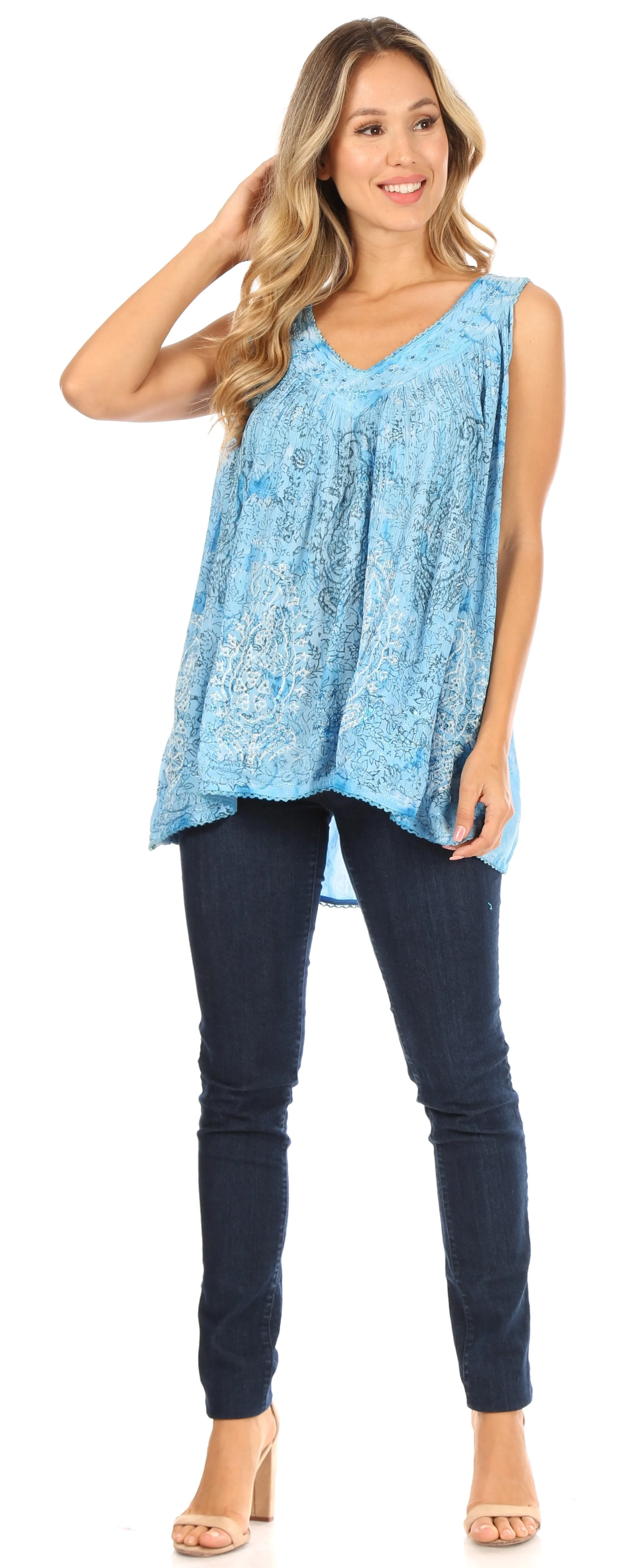 Sakkas Alyse Crinkle Tie Dye Tank with Sequins and Embroidery