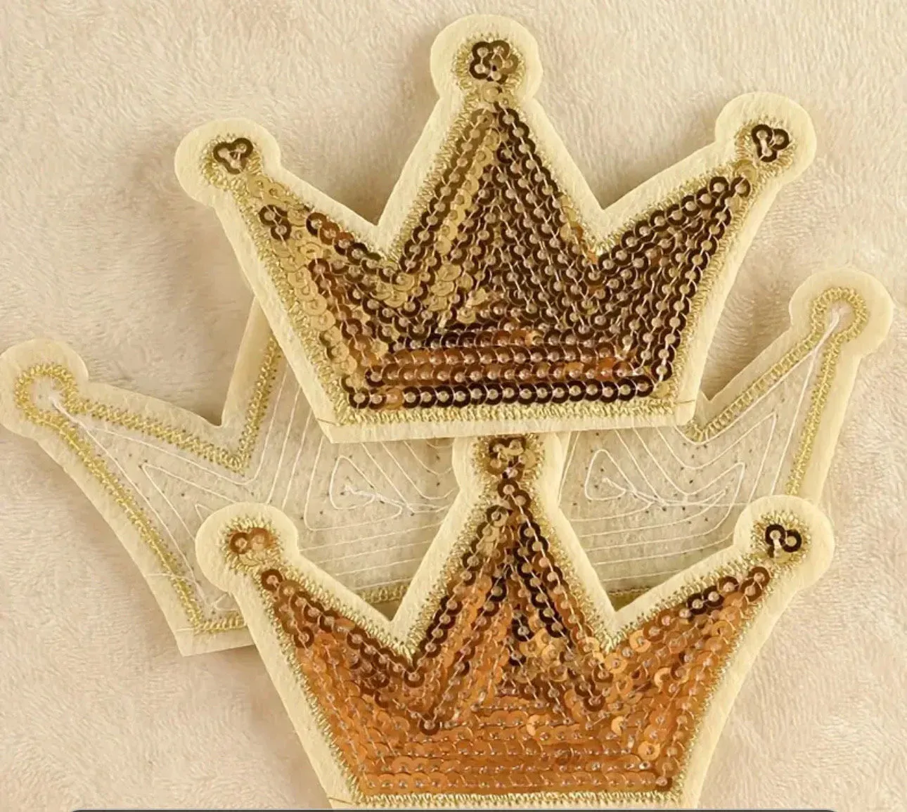 Sequin Gold Crown Iron On Patch