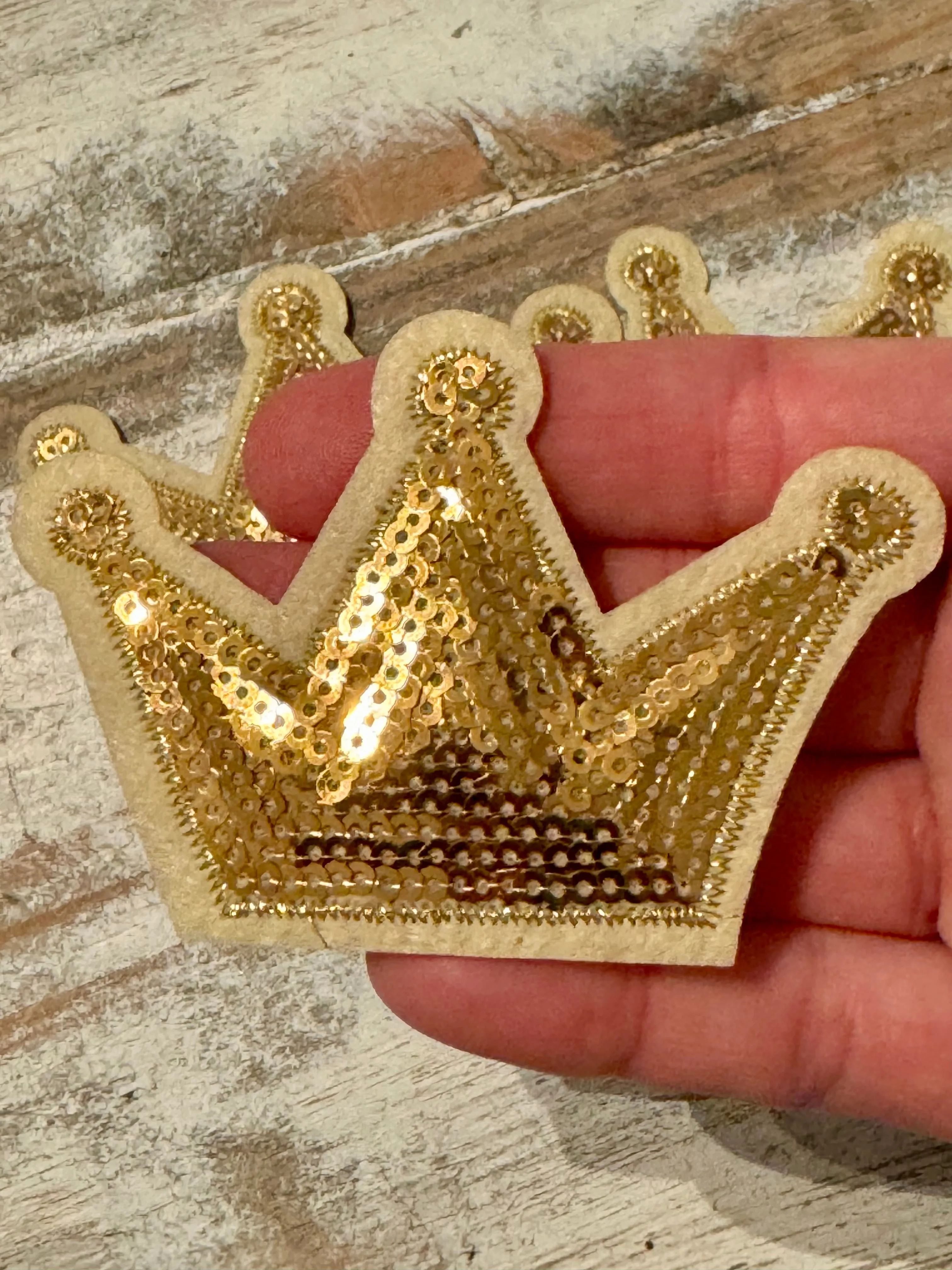 Sequin Gold Crown Iron On Patch