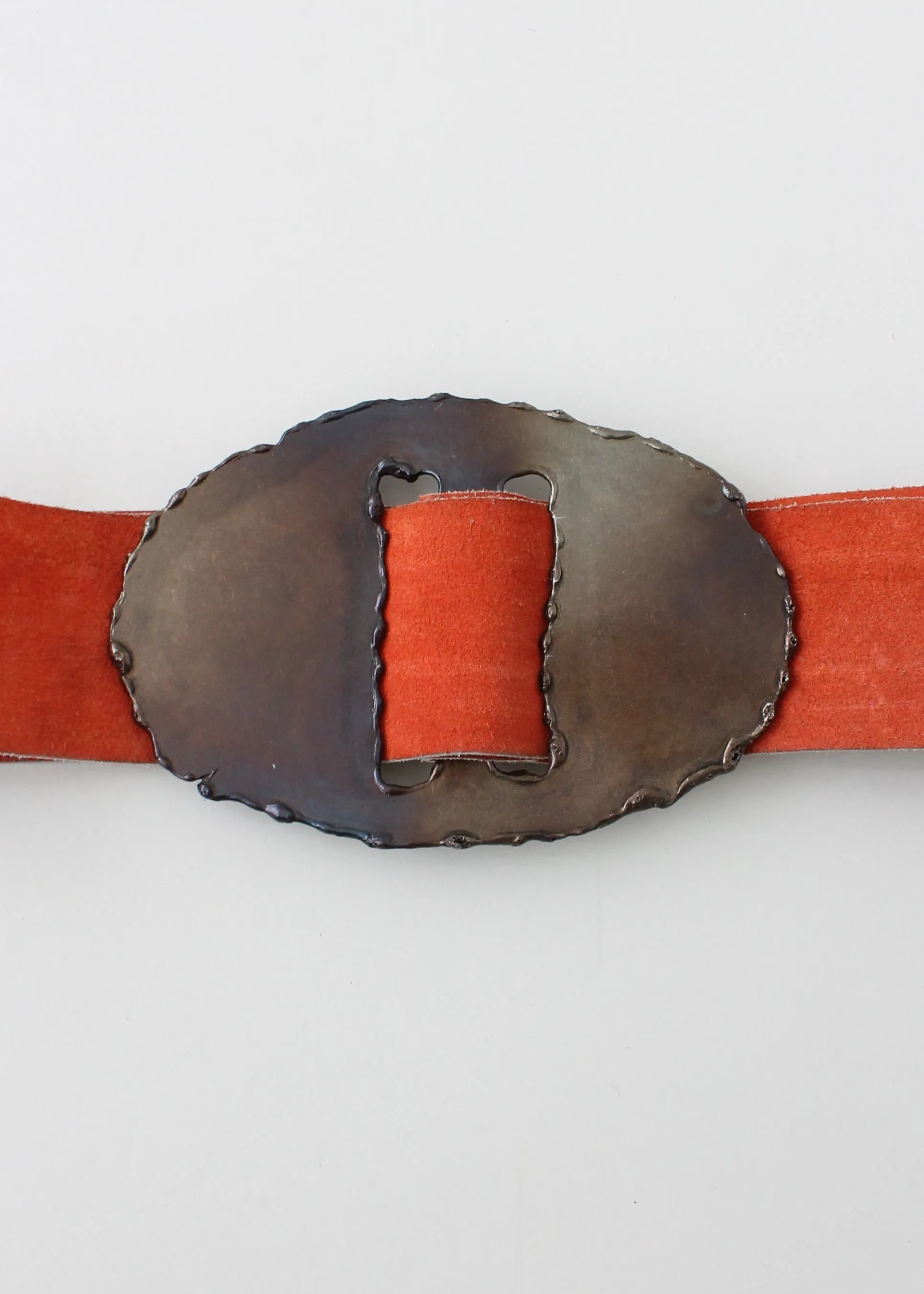 Vintage 1970s Wide Suede Belt with Brutalist Buckle