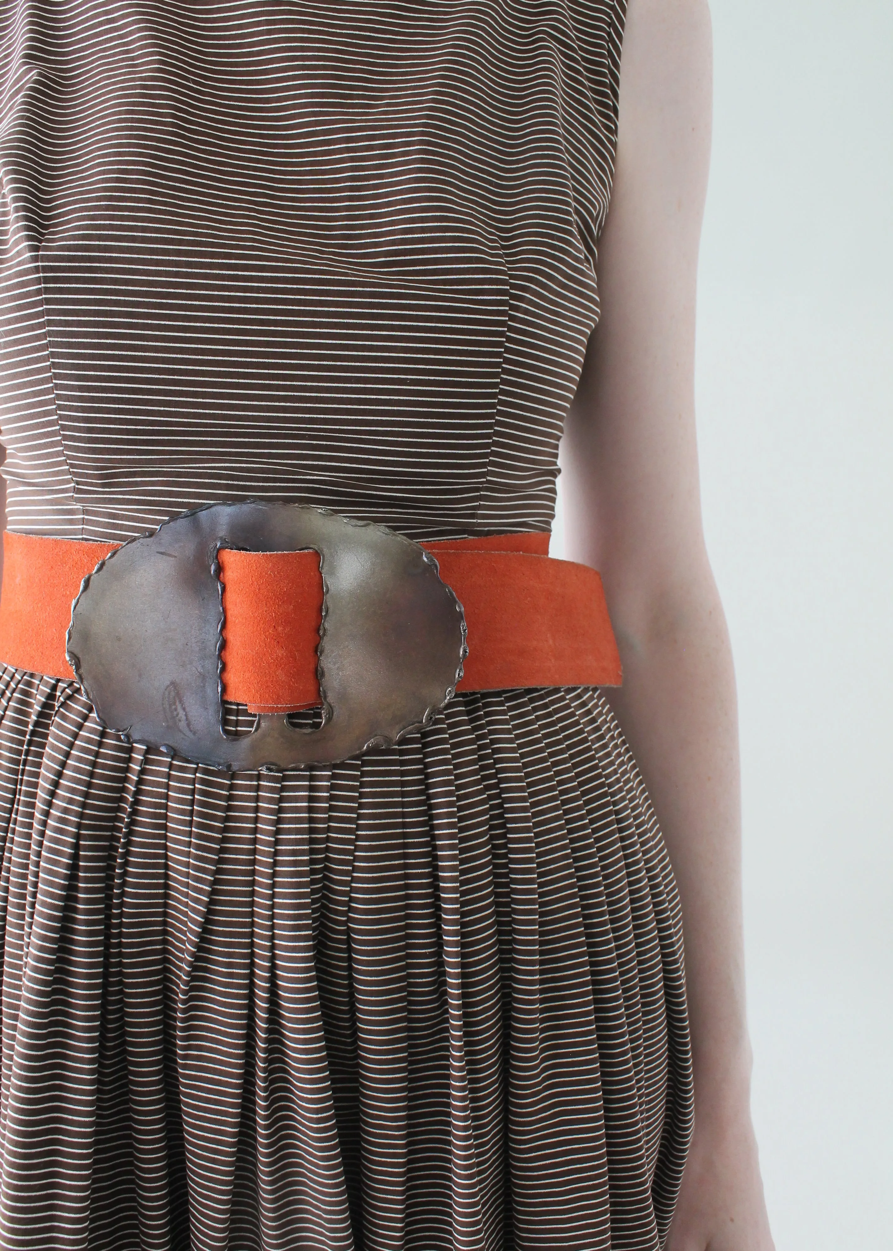 Vintage 1970s Wide Suede Belt with Brutalist Buckle