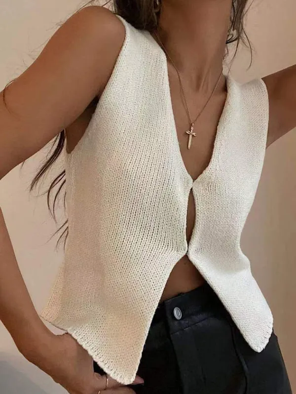 Women's Deep V Sexy New Sleeveless Hot Girl Knitted Top Cardigan