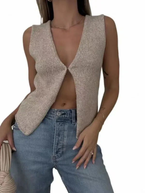 Women's Deep V Sexy New Sleeveless Hot Girl Knitted Top Cardigan